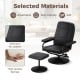 Black swivel lounge chair recliner with ottoman, featuring eco-friendly leather and overstuffed padding for comfort.